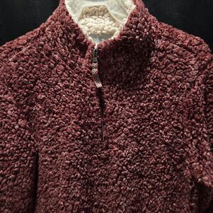 Weatherproof Fleece Jacket Maroon 1/4 Zip Pullover Cotton Lined Cozy Outerwear